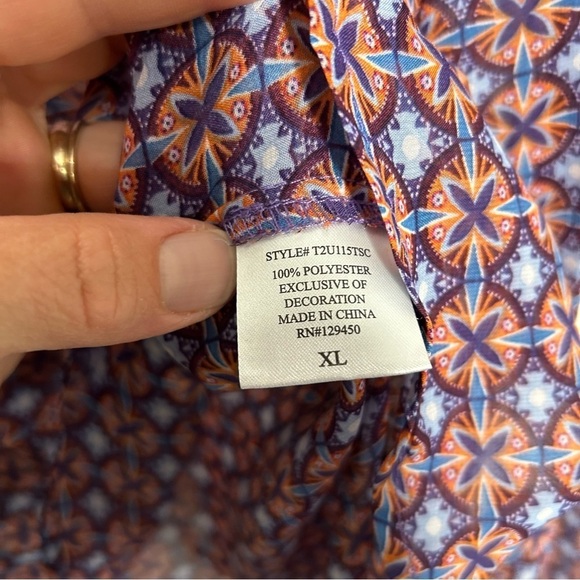 Como Vintage Purple Orange Geometric print Bell sleeve Lace Neck XL - Picture 3 of 4